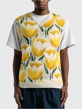 AWAKE NY Tulip Knit  Sweater Vest Adult Small AOP Unisex Cotton Blend
